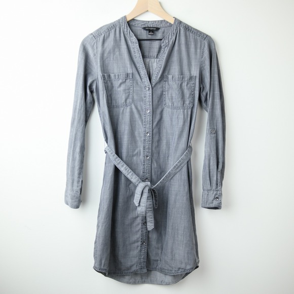Banana Republic Dresses & Skirts - Banana Republic Shirt Dress Size 4 Gray Tencel Tie Back Button Down Cuffs Midi